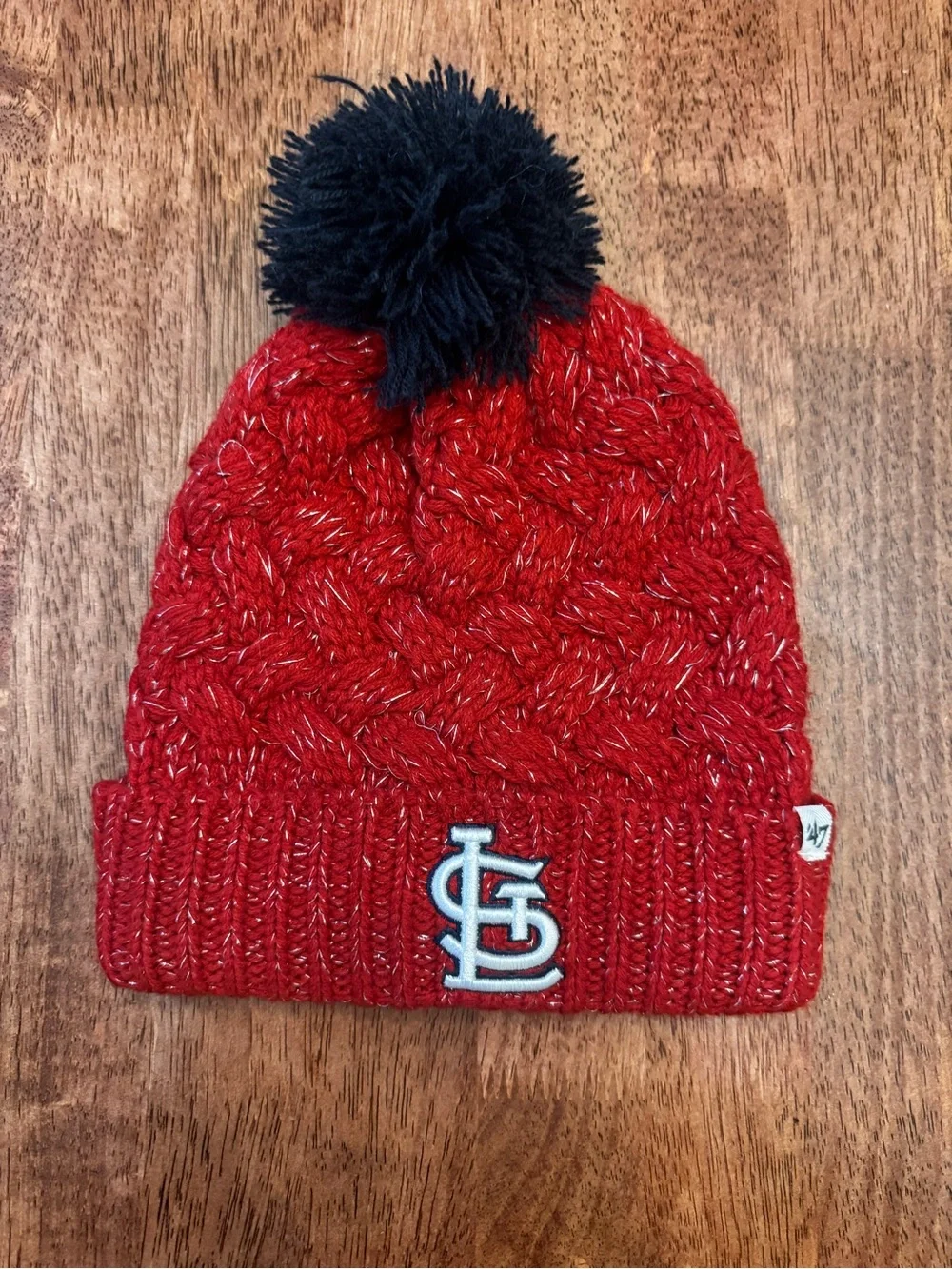 STL Cardinal’s cuffed knit hat w/ Pom Pom- red & black